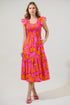 Passion Punch Giza Glare Smock Tiered Midi Dress